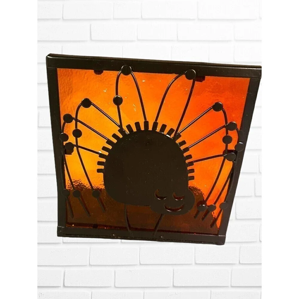 5/$25 Spider Halloween Metal Tea Light Holder Orange Glass Candle - Picture 5 of 7